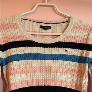 Tommy Hilfiger Women's Striped Cable Knit Sweater - Pink, Blue, Cream